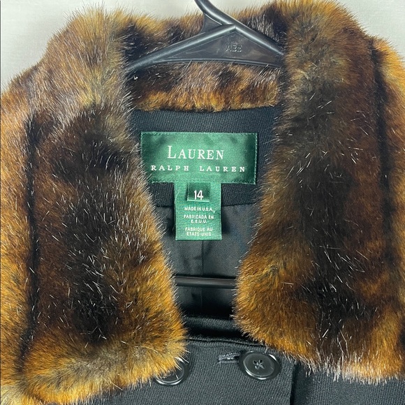 Vintage Lauren Ralph Lauren Black 100% Wool Double Breasted Blazer with Faux Fur - Picture 4 of 8